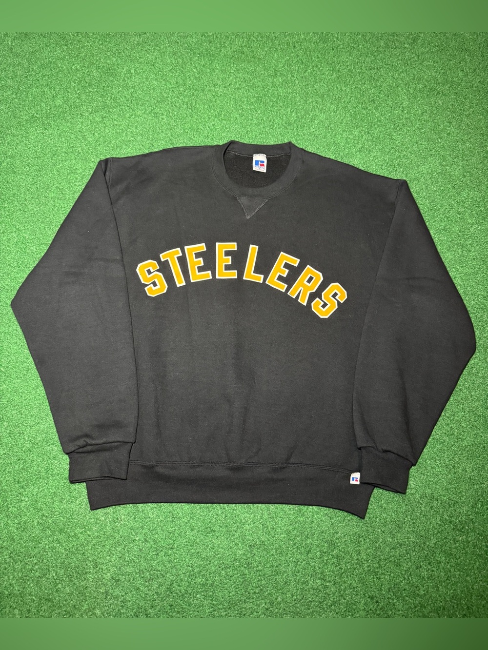 Steelers Russell Athletic Vintage Sweatshirt XL Spell Out NFL Black 90s Crewnec